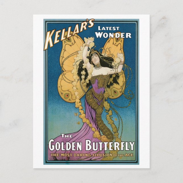 Kellar's ~ Golden Butterfly Vintage Magic Act Postcard (Front)