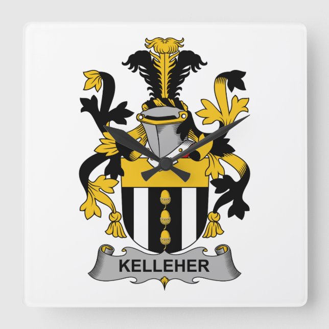 Kelleher Family Crest Square Wall Clock (Front)