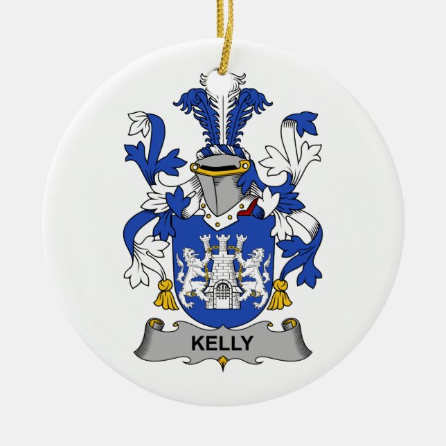Kelly Family Crest Ceramic Tree Decoration (Front)