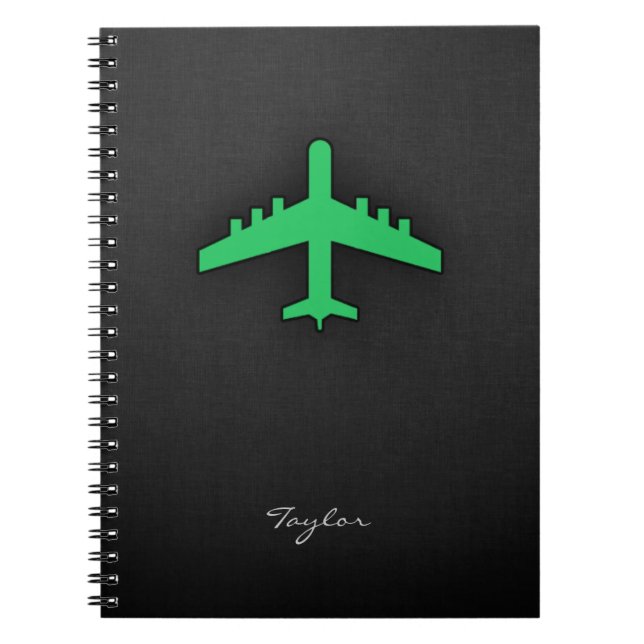 Kelly Green Aeroplane Spiral Notebook (Front)