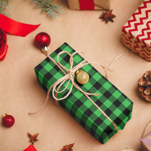 Kelly Green and Black Buffalo Plaid Wrapping Paper