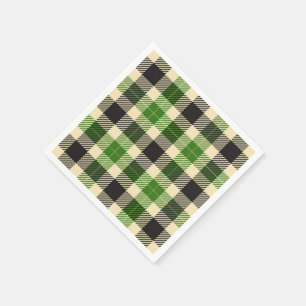 Kelly Green and Black Tartan Plaid Paper Napkins