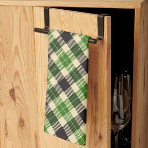 Kelly Green and Black Tartan Plaid Tea Towel