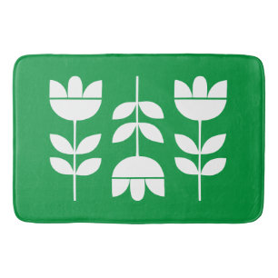 Kelly Green and white 3 flowers Bath Mat