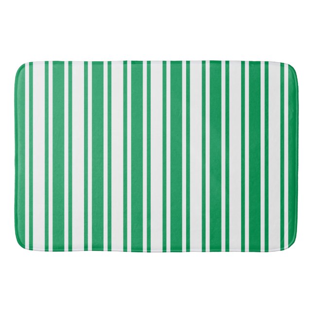 Kelly green and white candy stripes bath mat (Front)