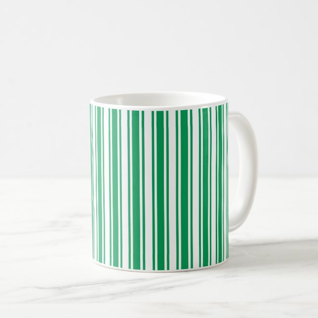 Kelly green and white candy stripes coffee mug (Front Right)