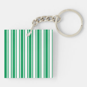 Kelly green and white candy stripes key ring