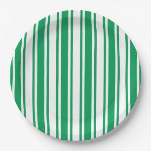 Kelly green and white candy stripes paper plate