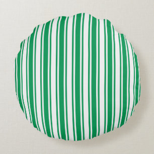 Kelly green and white candy stripes round cushion