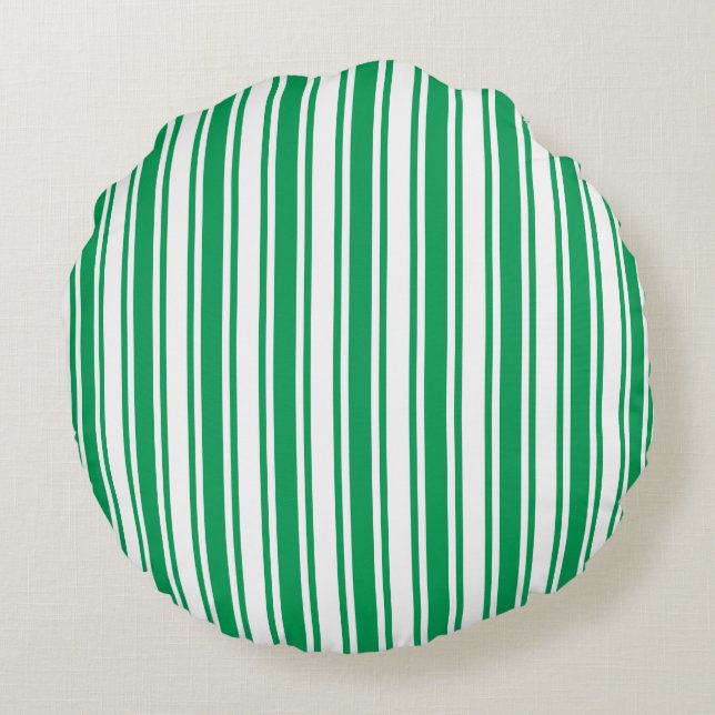 Kelly green and white candy stripes round cushion (Back)