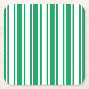 Kelly green and white candy stripes square paper coaster