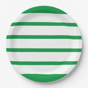 Kelly Green and White Minimal Wide Stripes Office Paper Plate