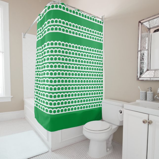 Kelly Green and white Modern bubble Waves Shower Curtain (In Situ)