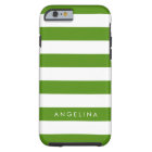 Kelly Green and White Striped Pattern Custom Name