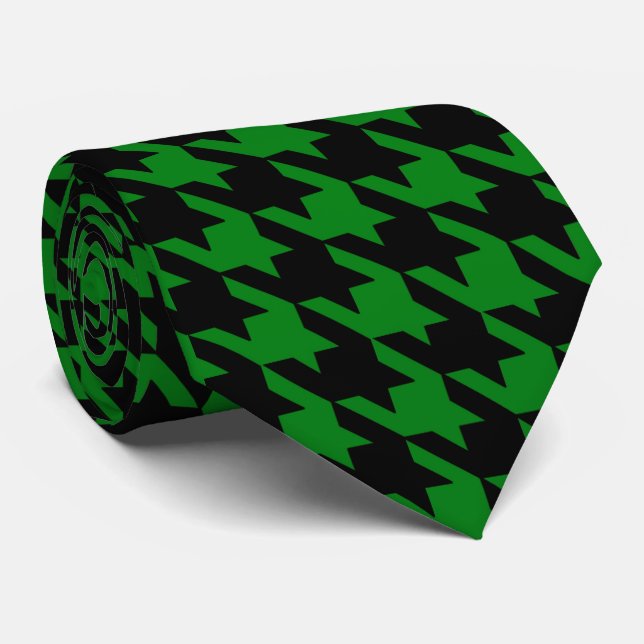 Kelly Green & Black Large Houndstooth Check Tie (Rolled)