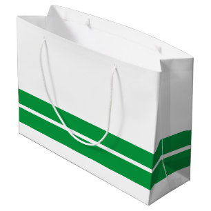 Kelly Green Bottom Edge Racing Stripes On White Large Gift Bag