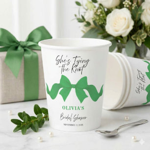 Kelly Green Bow She's Tying the Knot Bridal Shower Paper Cups