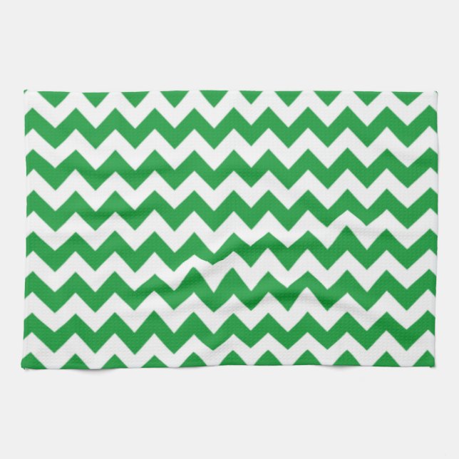 Kelly Green Chevron Stripes Tea Towel (Horizontal)