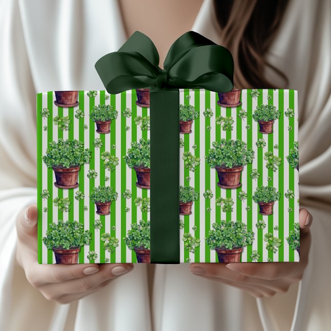 Kelly Green Cute Clover Pot St. Patrick Day Wrapping Paper (Creator Uploaded)