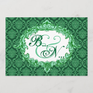 Kelly Green Damask Monogram Wedding Template