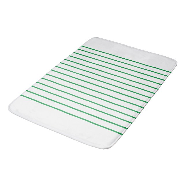 Kelly Green Decorative thin lines stripes Pattern Bath Mat (Angled)
