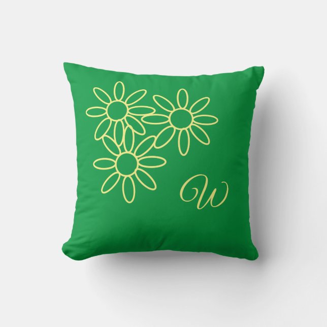 Kelly Green Flower & Monogram Cushion (Front)