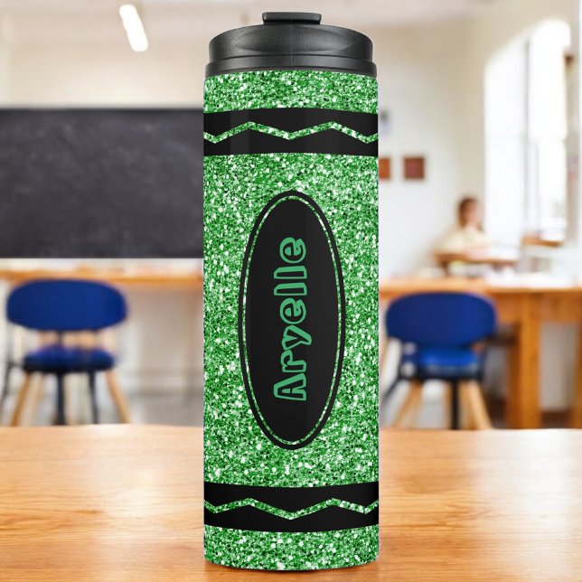 Kelly Green Glitter Crayon Hot Drink Name Tumbler (Creator Uploaded)