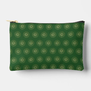 Kelly Green Golden Zinnia Flower Medallions Accessory Pouch