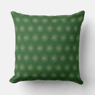 Kelly Green   Golden Zinnia Flower Medallions Cushion