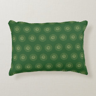Kelly Green   Golden Zinnia Flower Medallions Decorative Cushion