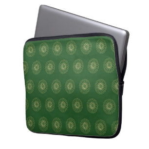 Kelly Green   Golden Zinnia Flower Medallions Laptop Sleeve