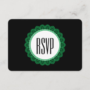Kelly Green Lace Circle RSVP Wedding V47E Card