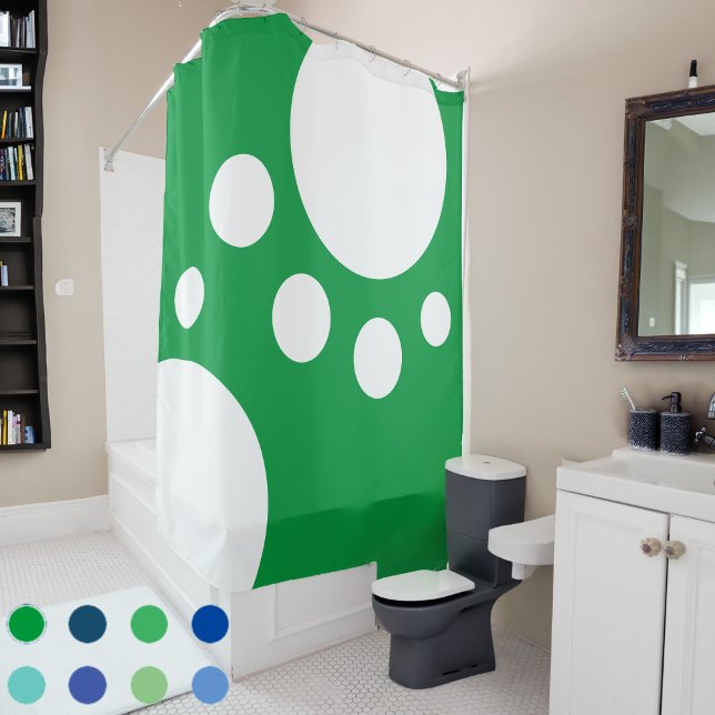 Kelly Green :  Modern Dots in White Shower Curtain (Creator Uploaded)