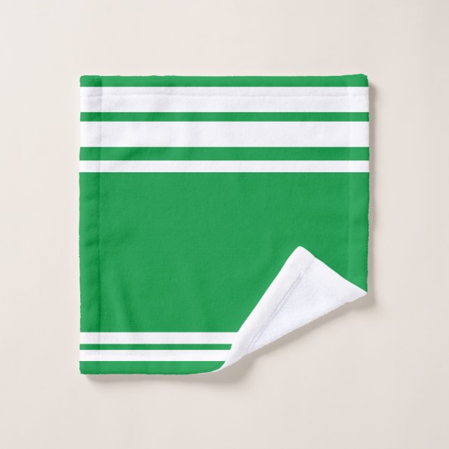 Kelly Green : Modern Lines and Circle in white Wash Cloth (Wash Cloth)