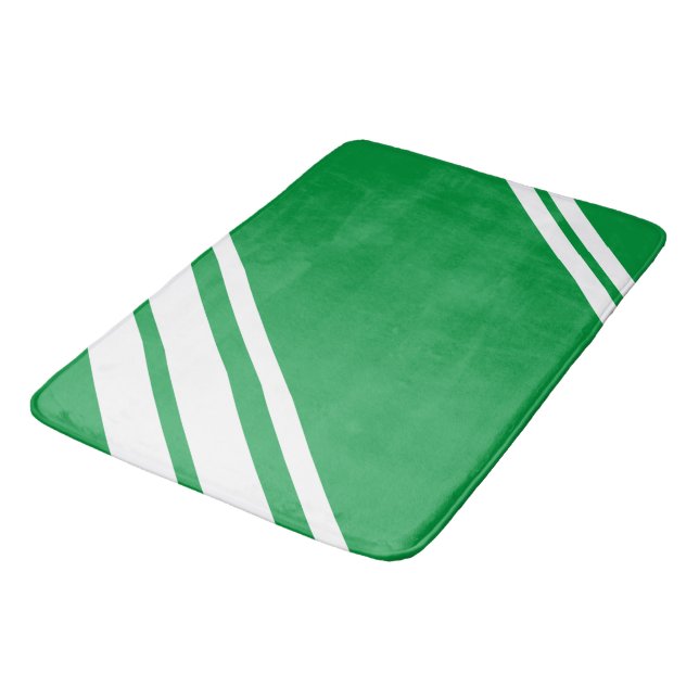 Kelly Green : Modern Lines in White Bath Mat (Angled)