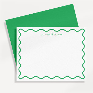 Kelly Green Modern Wavy Border Note Card