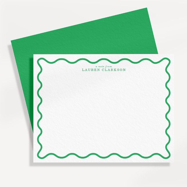 Kelly Green Modern Wavy Border Note Card (Creator Uploaded)