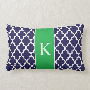 Kelly Green Navy Blue Moroccan Custom Monogram Lumbar Cushion