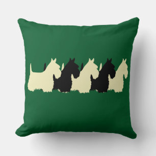 Kelly green Plaid print 6 Scottish Terrier dog Cushion