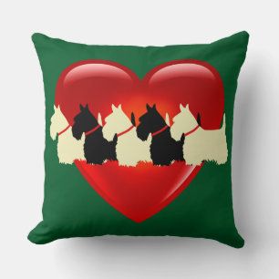 Kelly green Plaid print 6 Scottish Terrier dog Cushion