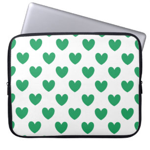 Kelly green polka hearts on white laptop sleeve
