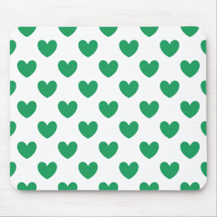 Kelly green polka hearts on white mouse pad