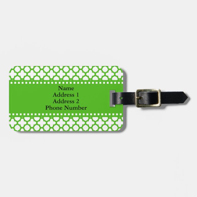 Kelly Green Quatrefoil Pattern Luggage Tag (Front Horizontal)