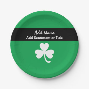 Kelly Green Shamrock Design White Shamrock A01 Paper Plate