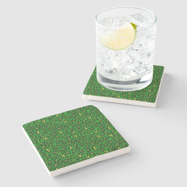 Kelly Green Shamrock Shaped Leopard Print Coaster (Side)