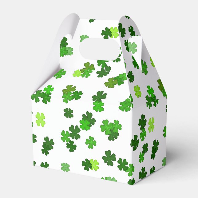 Kelly green “Shamrocks Falling” Favour Box (Front Side)