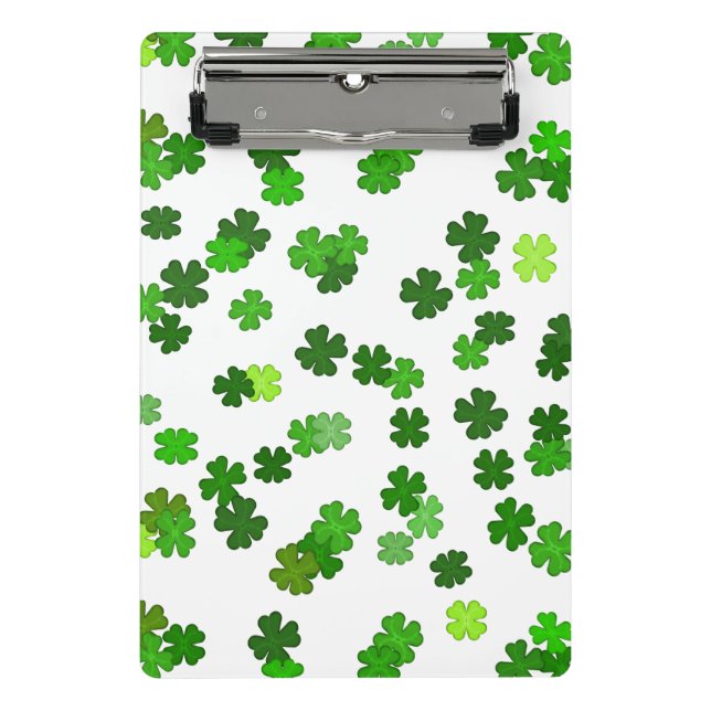 Kelly green “Shamrocks Falling” Mini Clipboard (Front)