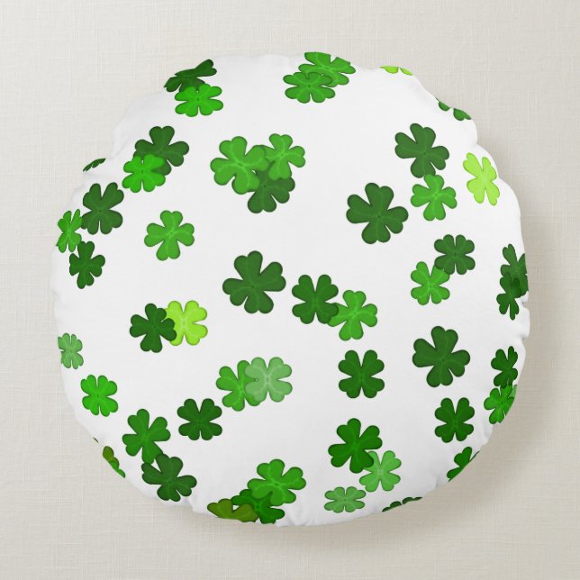 Kelly green “Shamrocks Falling” Round Cushion (Front)