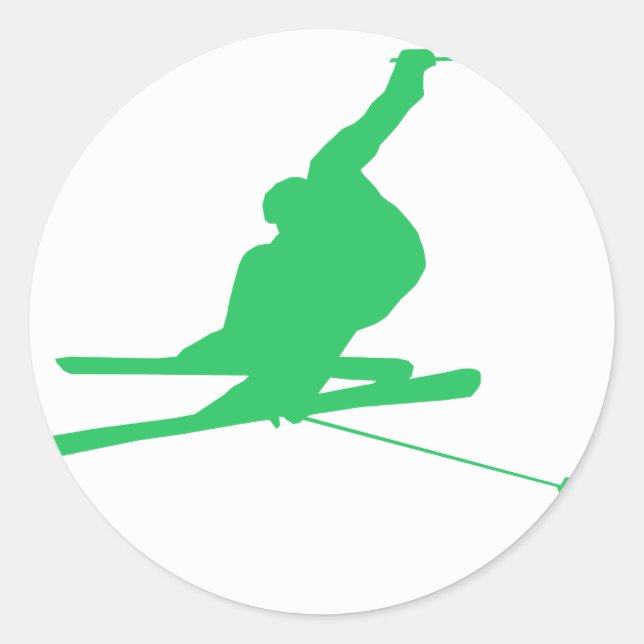 Kelly Green Snow Ski Classic Round Sticker (Front)