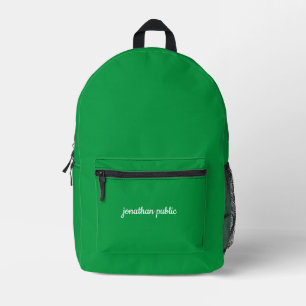 Kelly Green Solid Colour Elegant Calligraphy Name Printed Backpack